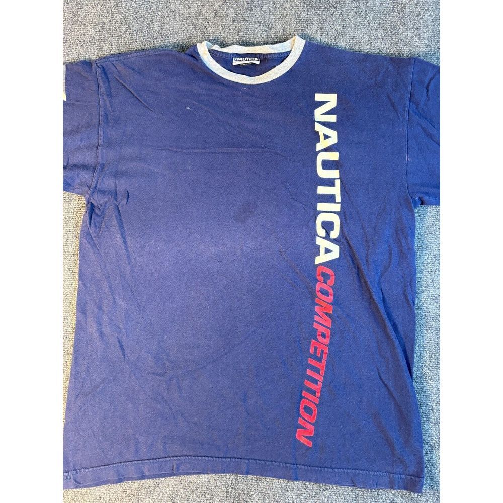 Nautica Competition Tee Shirt Men Medium Blue Short Casual Sleeve Logo Crew Neck